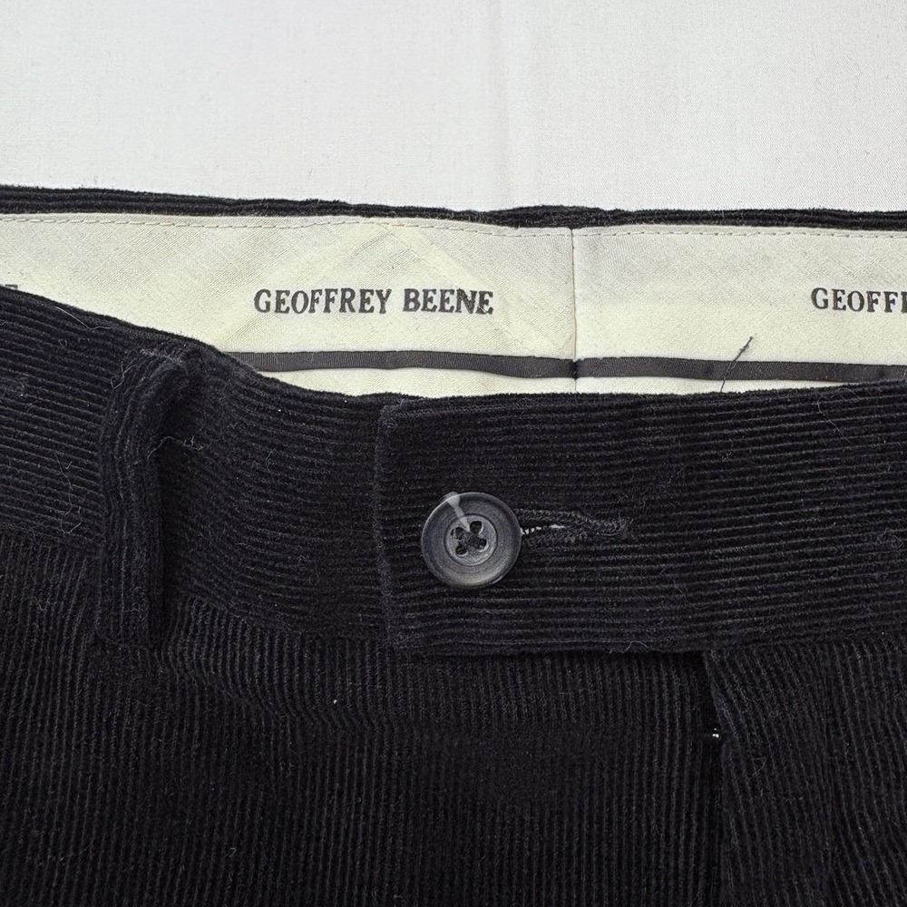 Geoffrey Beene Black Corduroy Pants Mens 34x34 Cotton Straight Flat Zip Preppy